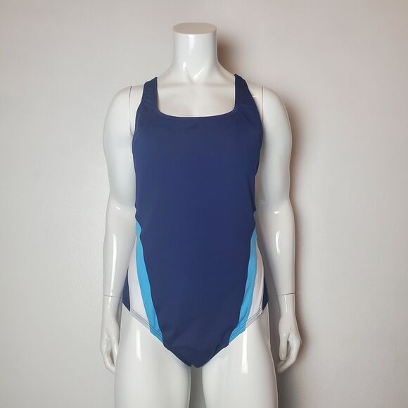 Speedo Navy Blue Stripe Racerback Swimsuit - Picture 1 of 6